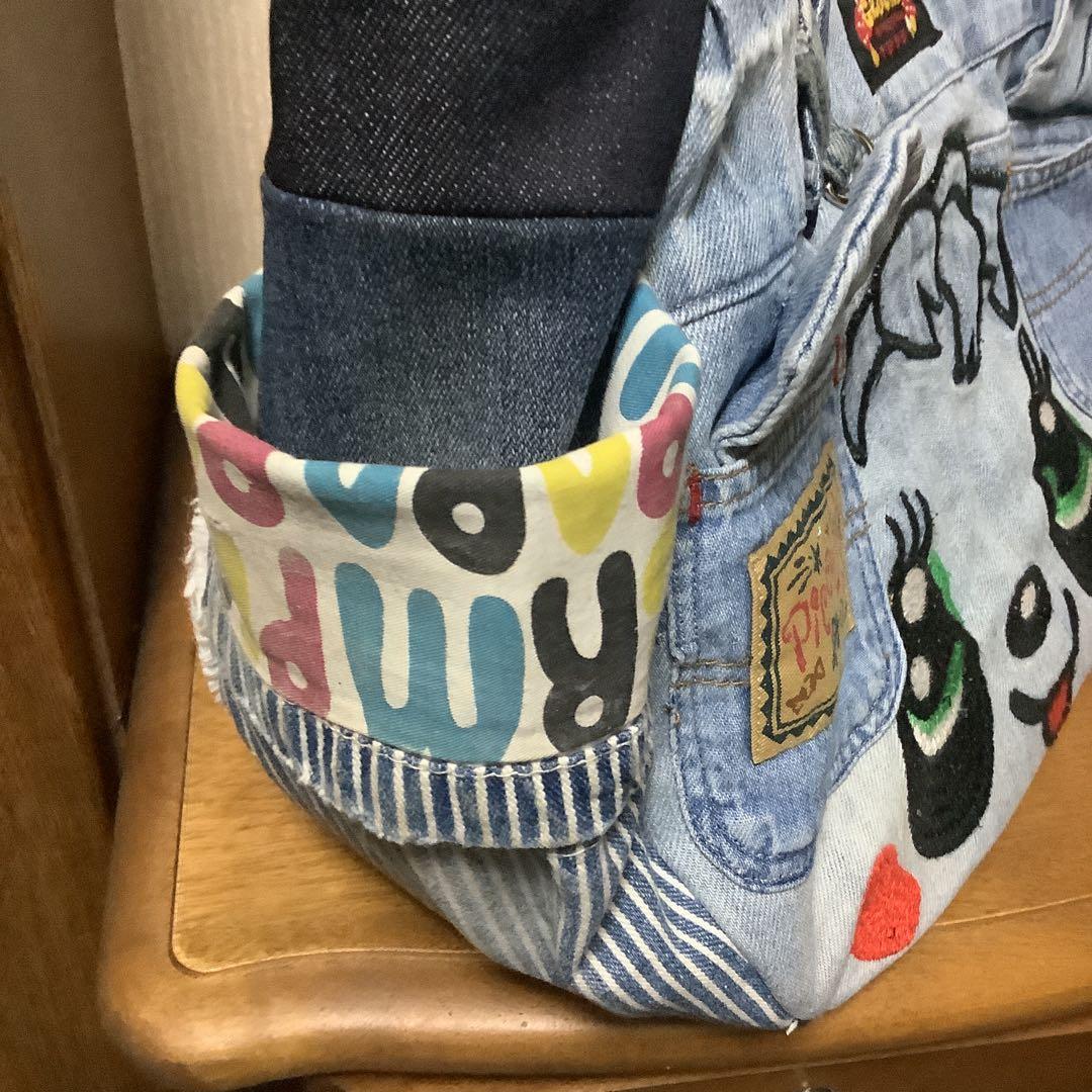 ハンドメイド　リメイクデニム　トートバッグ　サイドポケット＆Dカン付き