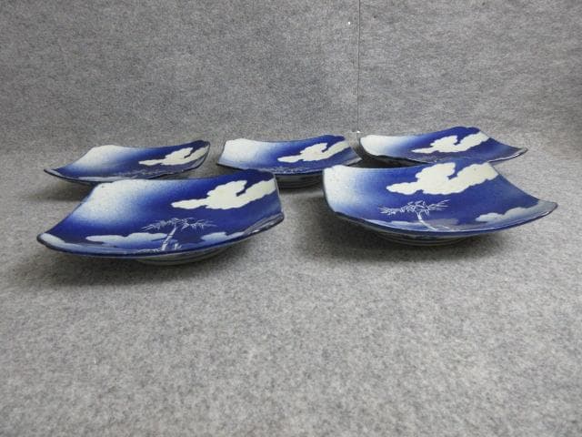 吹墨雲に竹角皿5枚 [B28924]