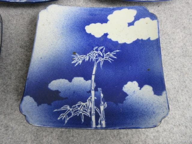 吹墨雲に竹角皿5枚 [B28924]
