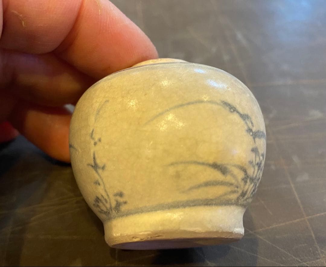 安南焼・アナミス　ミニ染付花器　　　鑑賞台付 一輪挿し　ヴィンテージ　レア