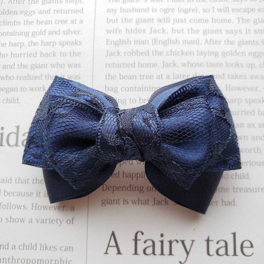 リボン　ヘアゴム♡セレシャムリボン♡レースリボン♡ネイビー♡ハンドメイド