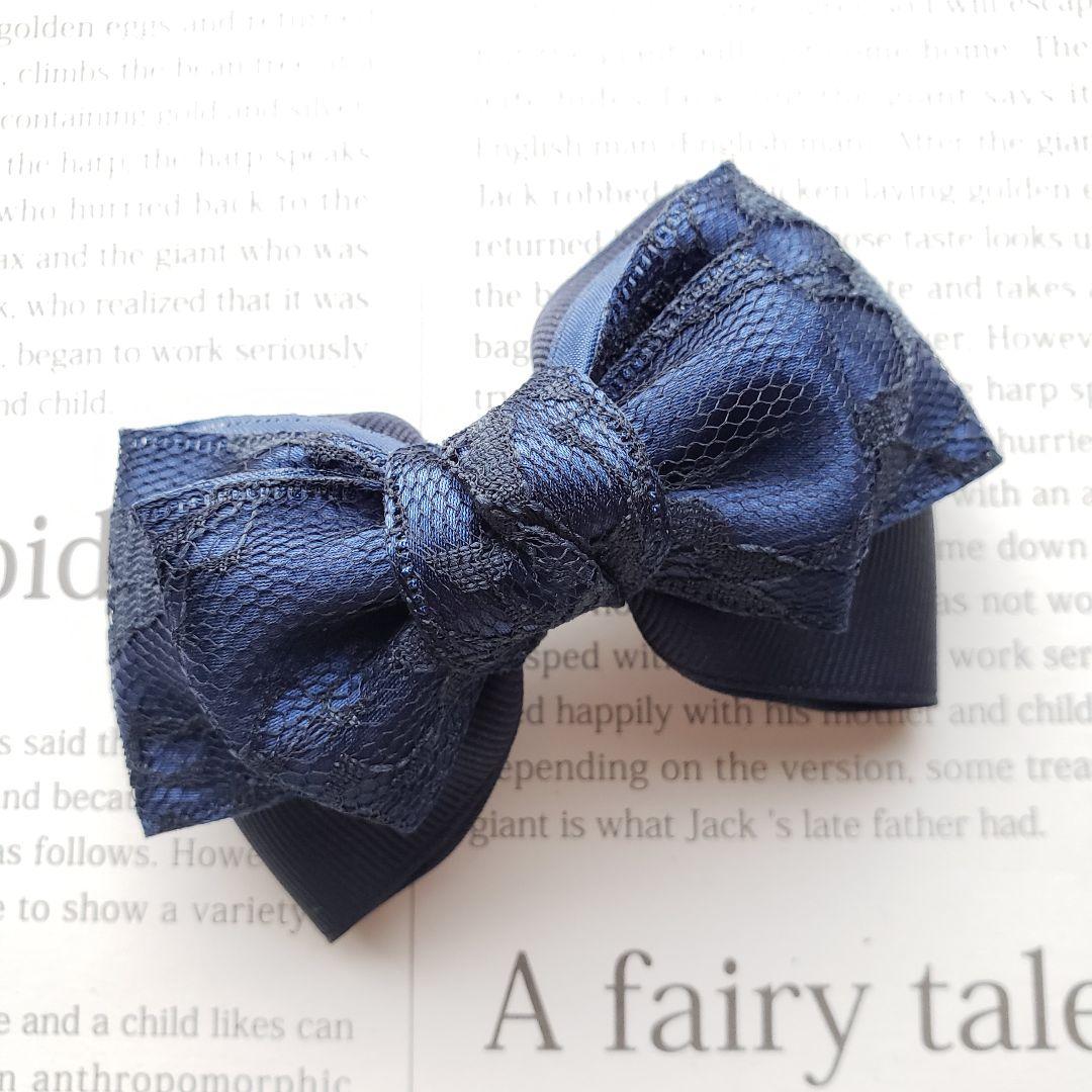 リボン　ヘアゴム♡セレシャムリボン♡レースリボン♡ネイビー♡ハンドメイド