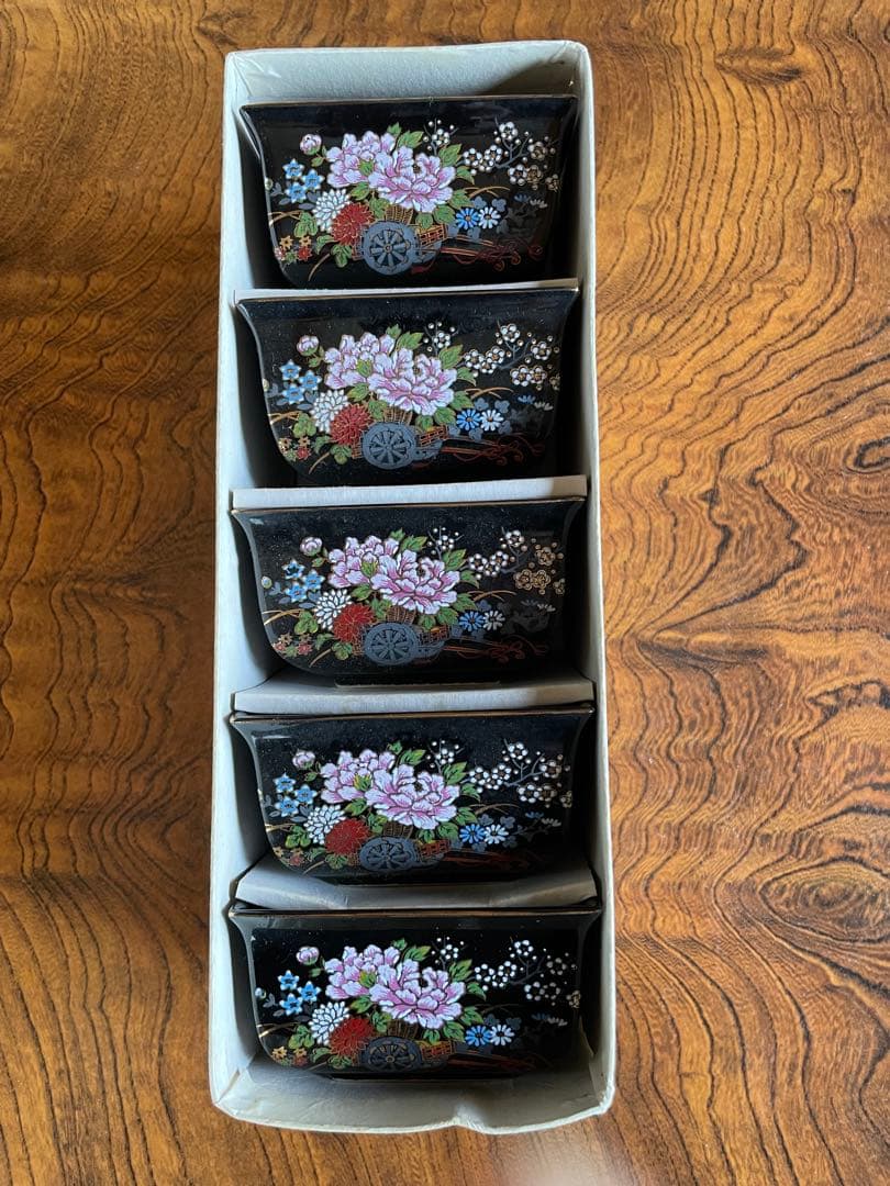 【未使用・共箱付】九谷焼 花車文様 5客セット 飾り鉢 美術陶器