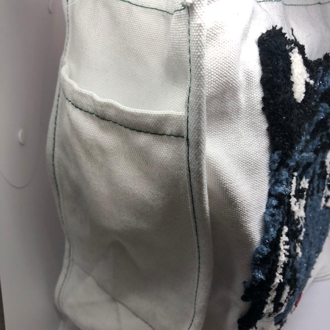 パンチニードル虎の顔刺繍キャンバストートバッグ大きい