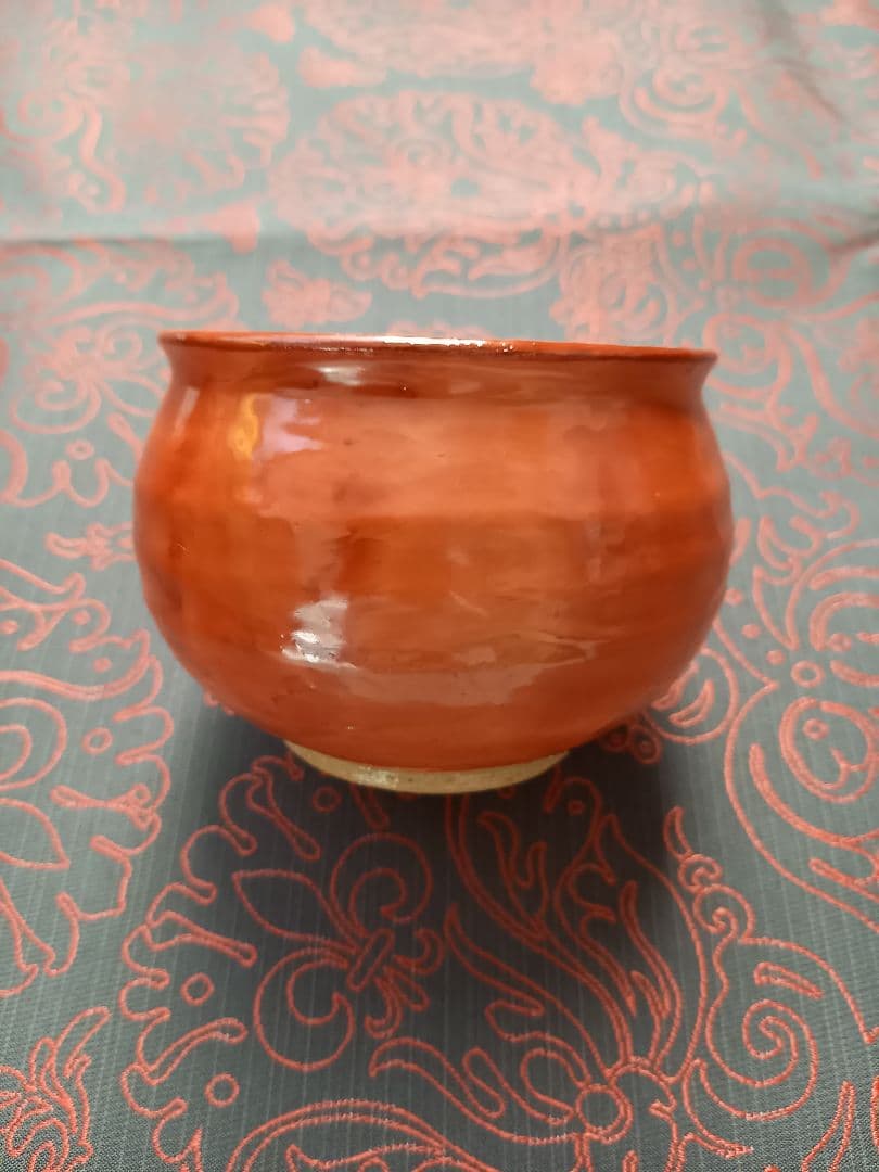 陶あん　京焼　清水焼　そり小鉢　桜柄　朱色