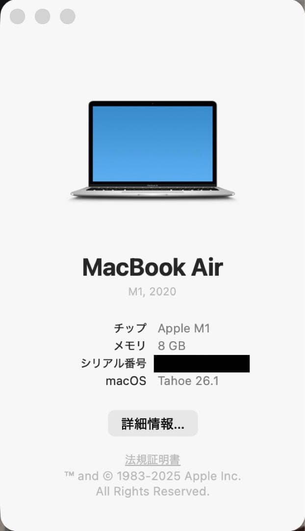 【美品】MacBook Air M1 2020 8GB 256GB 日本語配列