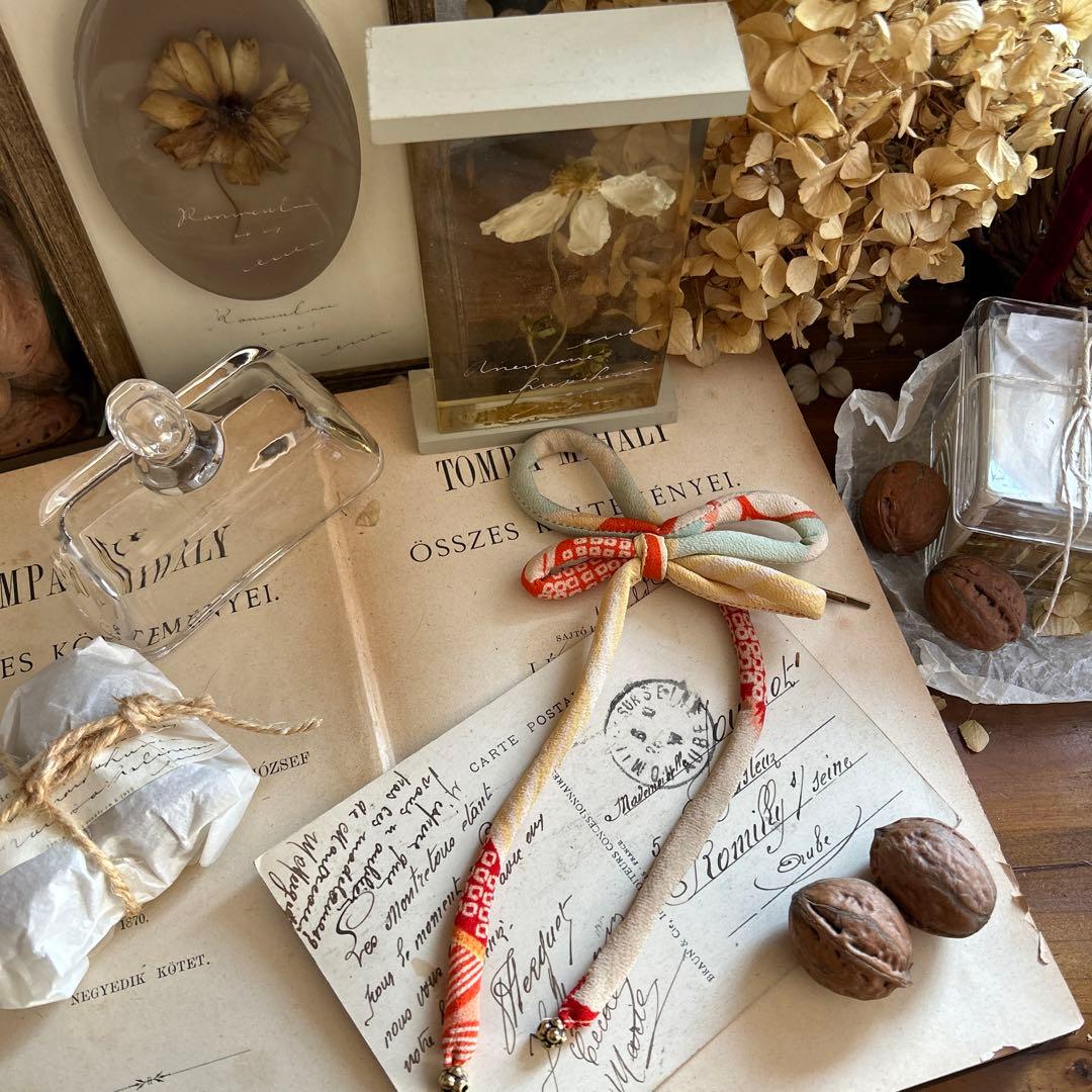 ビンテージ 和柄 ちりめん 髪飾り trifolium 帯留め