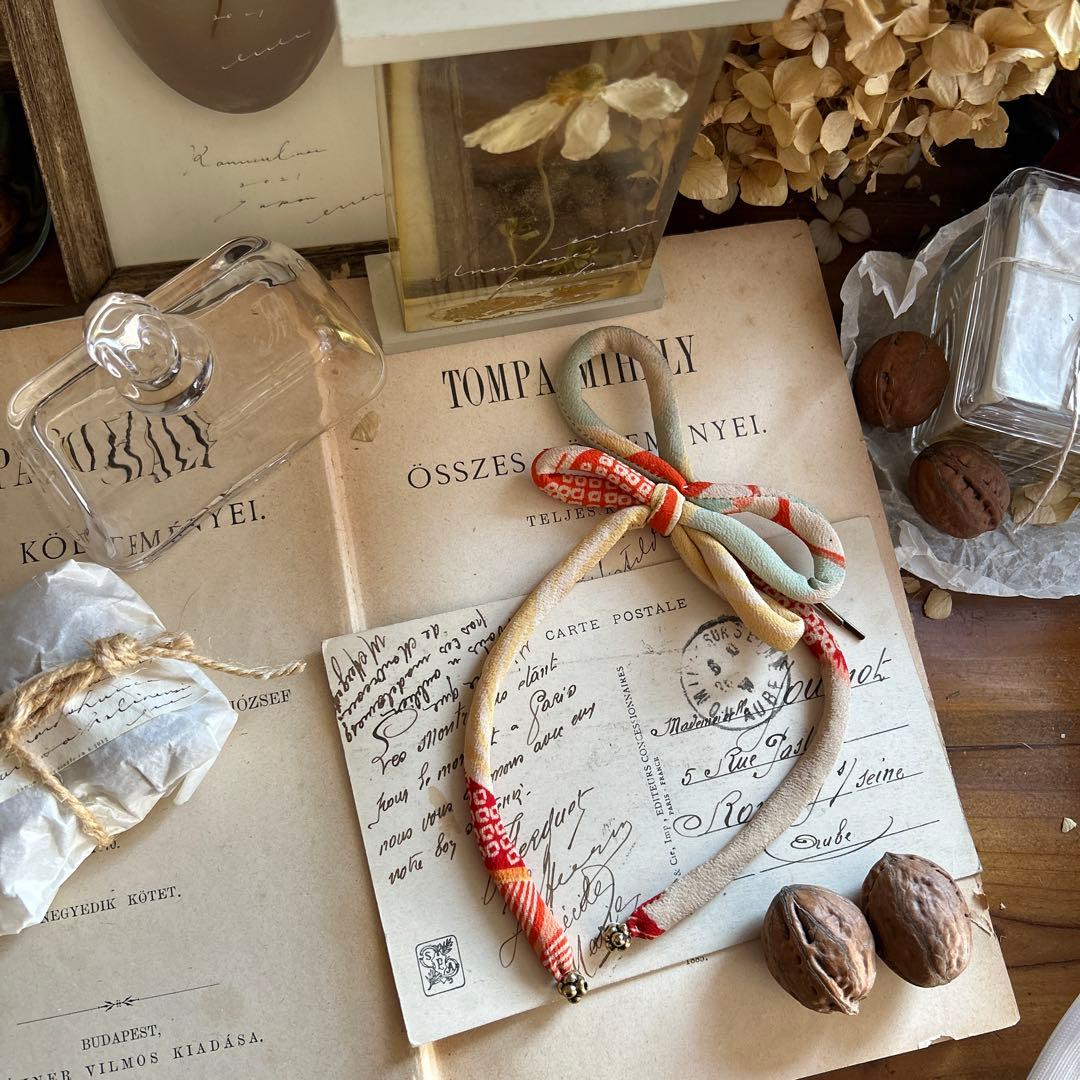 ビンテージ 和柄 ちりめん 髪飾り trifolium 帯留め