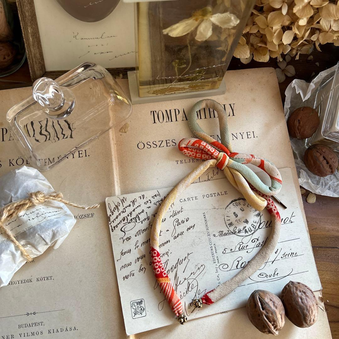 ビンテージ 和柄 ちりめん 髪飾り trifolium 帯留め