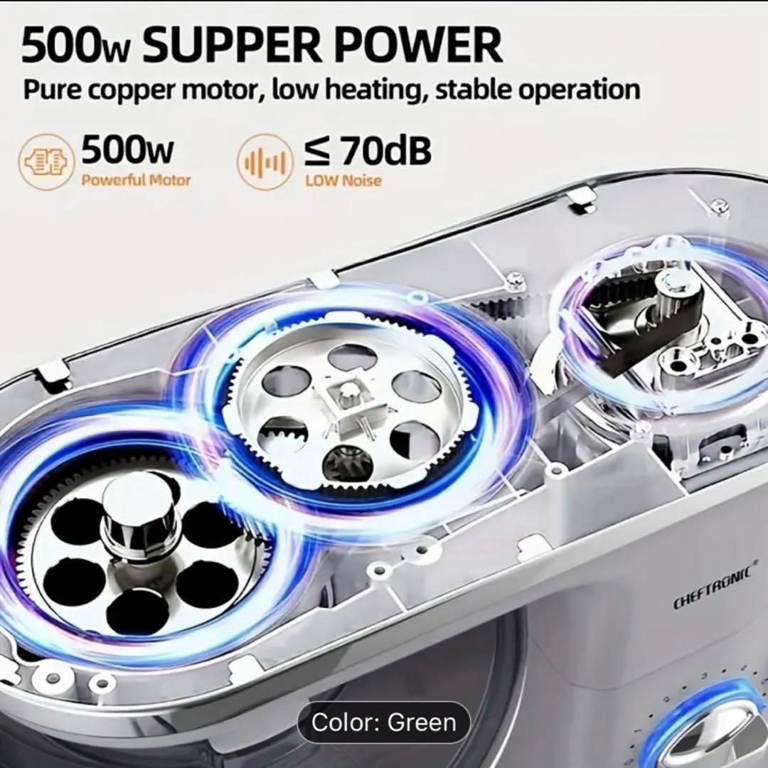 5L 高速スタンドミキサー 6スピード調整 4種類アタッチメント ブラック