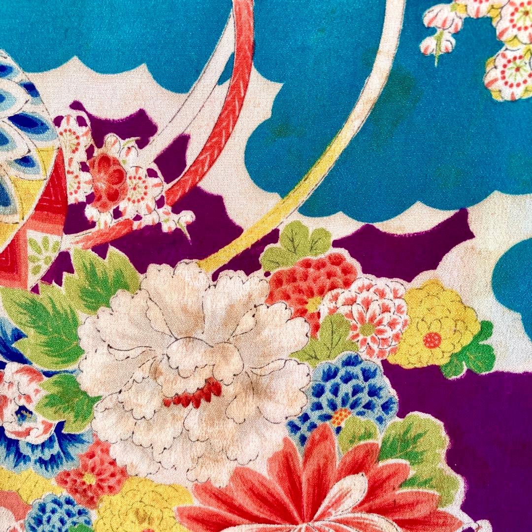 ターコイズ アンティーク3歳 女の子 子供着物 七五三 アンティーク着物 NO