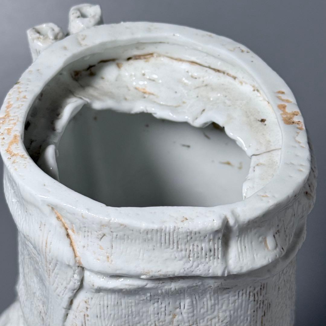 魯*人様 江戸後期　平戸焼　白磁玄武竹形花器　共箱　迫力の造形美　大珍品　蒐集家