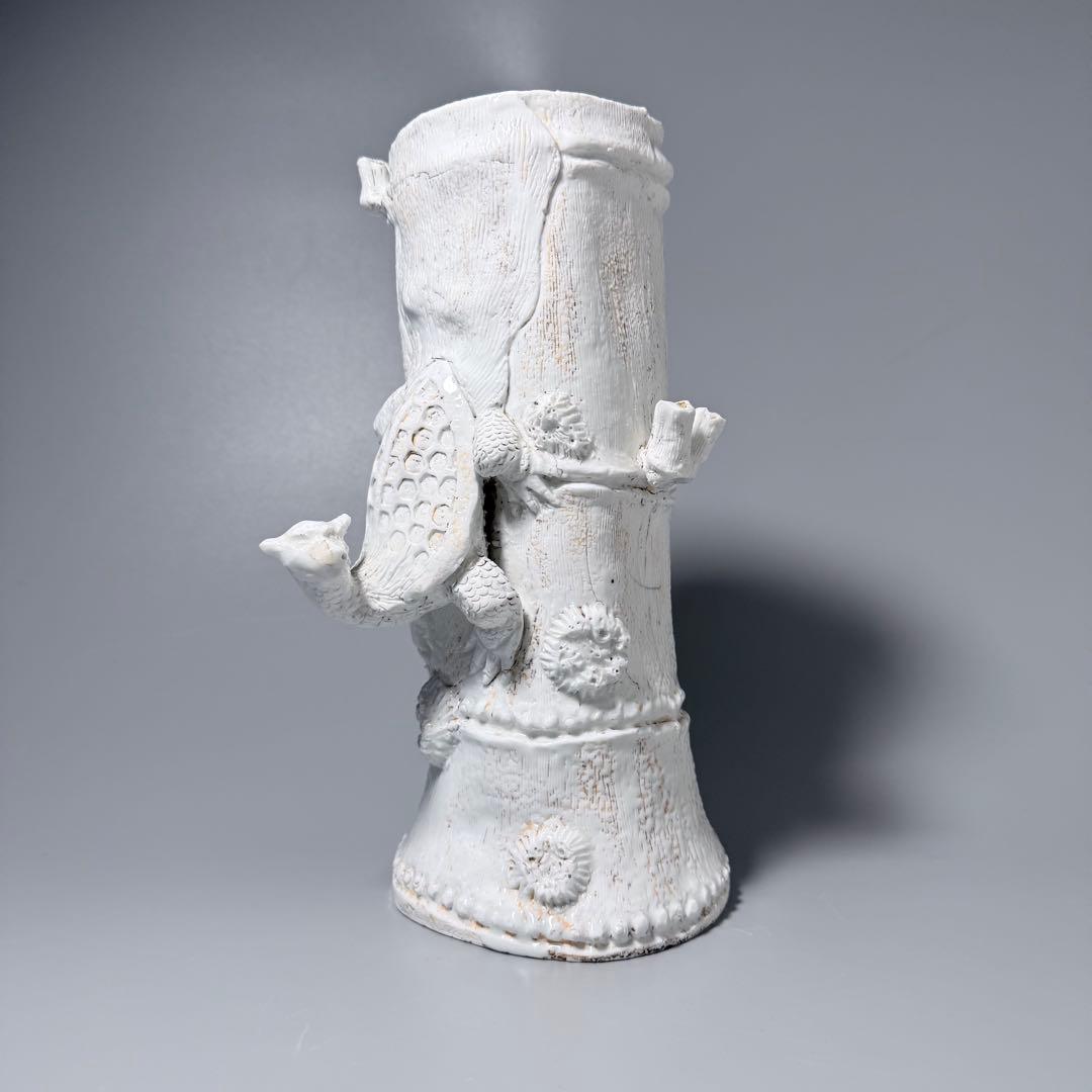 魯*人様 江戸後期　平戸焼　白磁玄武竹形花器　共箱　迫力の造形美　大珍品　蒐集家