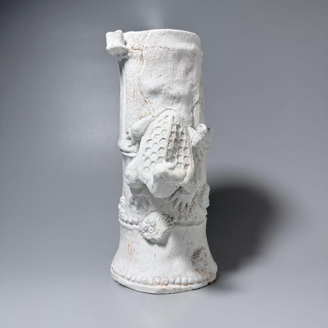 魯*人様 江戸後期　平戸焼　白磁玄武竹形花器　共箱　迫力の造形美　大珍品　蒐集家