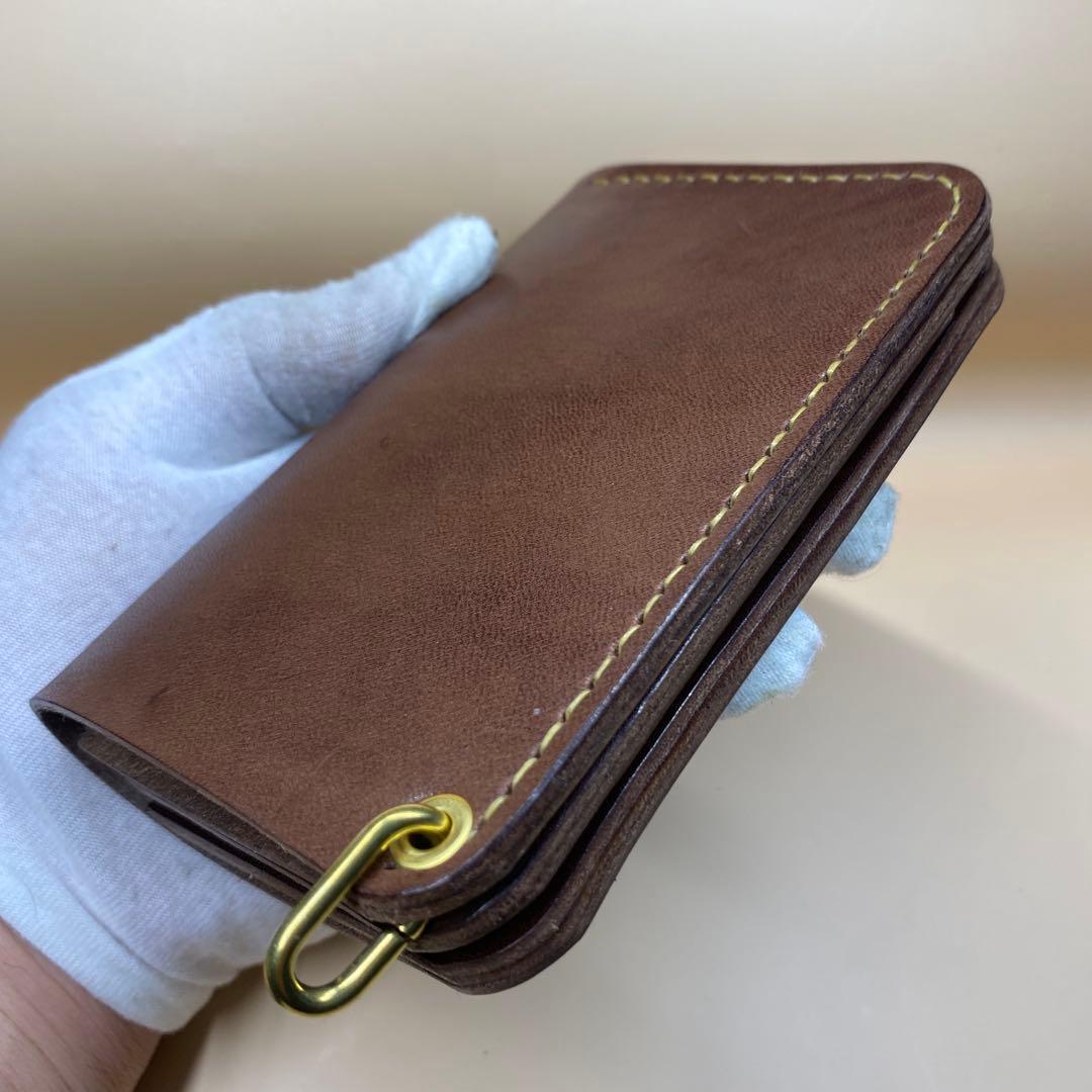 栃木レザー お札折らずに収納できる無骨なミドルトラッカーウォレット BTW