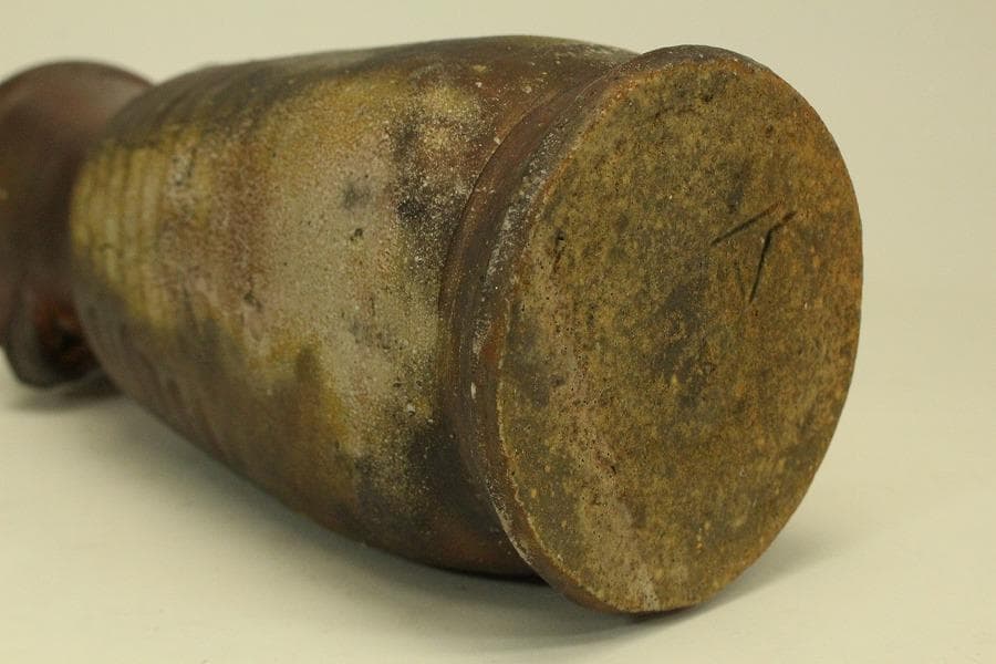 人間国宝 山本陶秀作 備前花入 窯変 共箱 真作保証(ZE936)