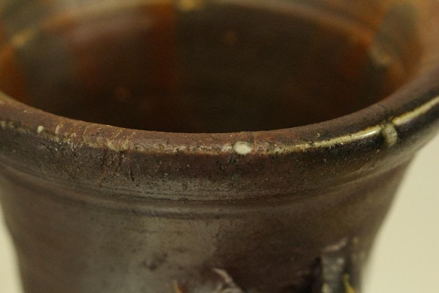 人間国宝 山本陶秀作 備前花入 窯変 共箱 真作保証(ZE936)