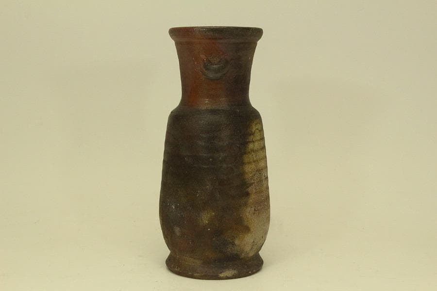 人間国宝 山本陶秀作 備前花入 窯変 共箱 真作保証(ZE936)