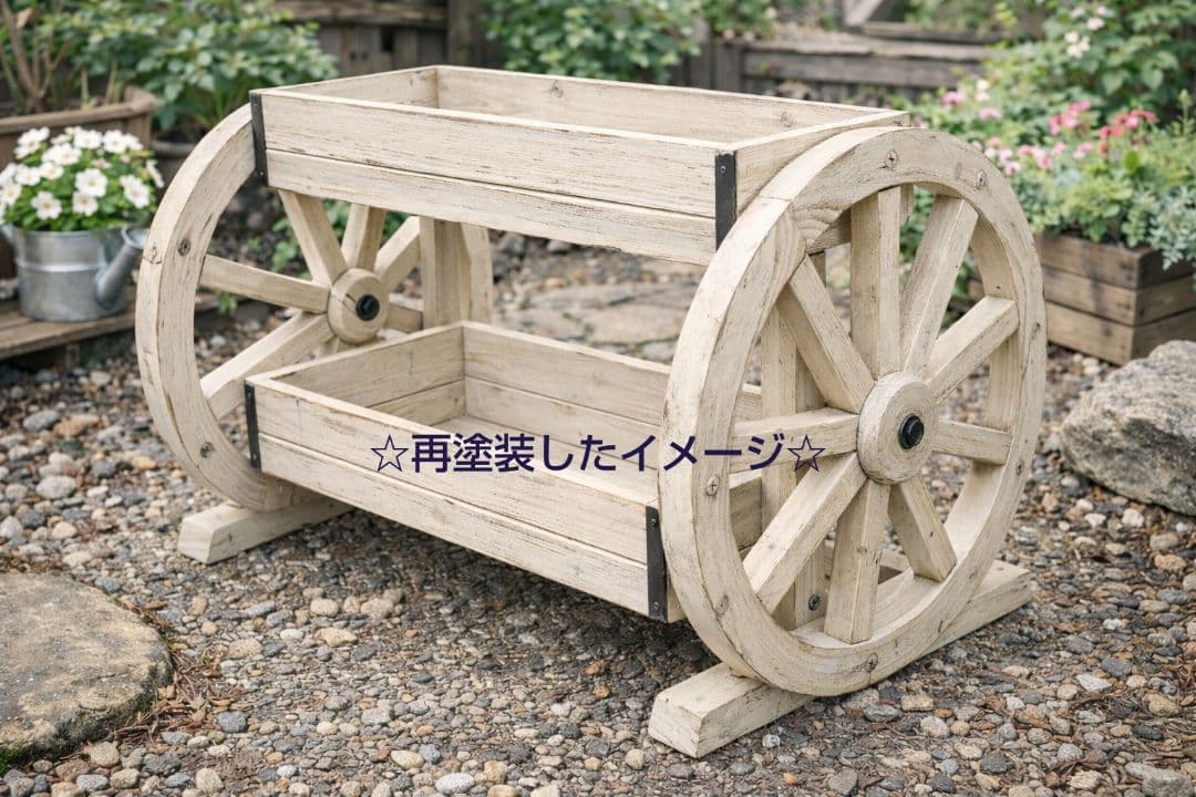 ◇味ある 古い木製車輪２段花台プランター◇