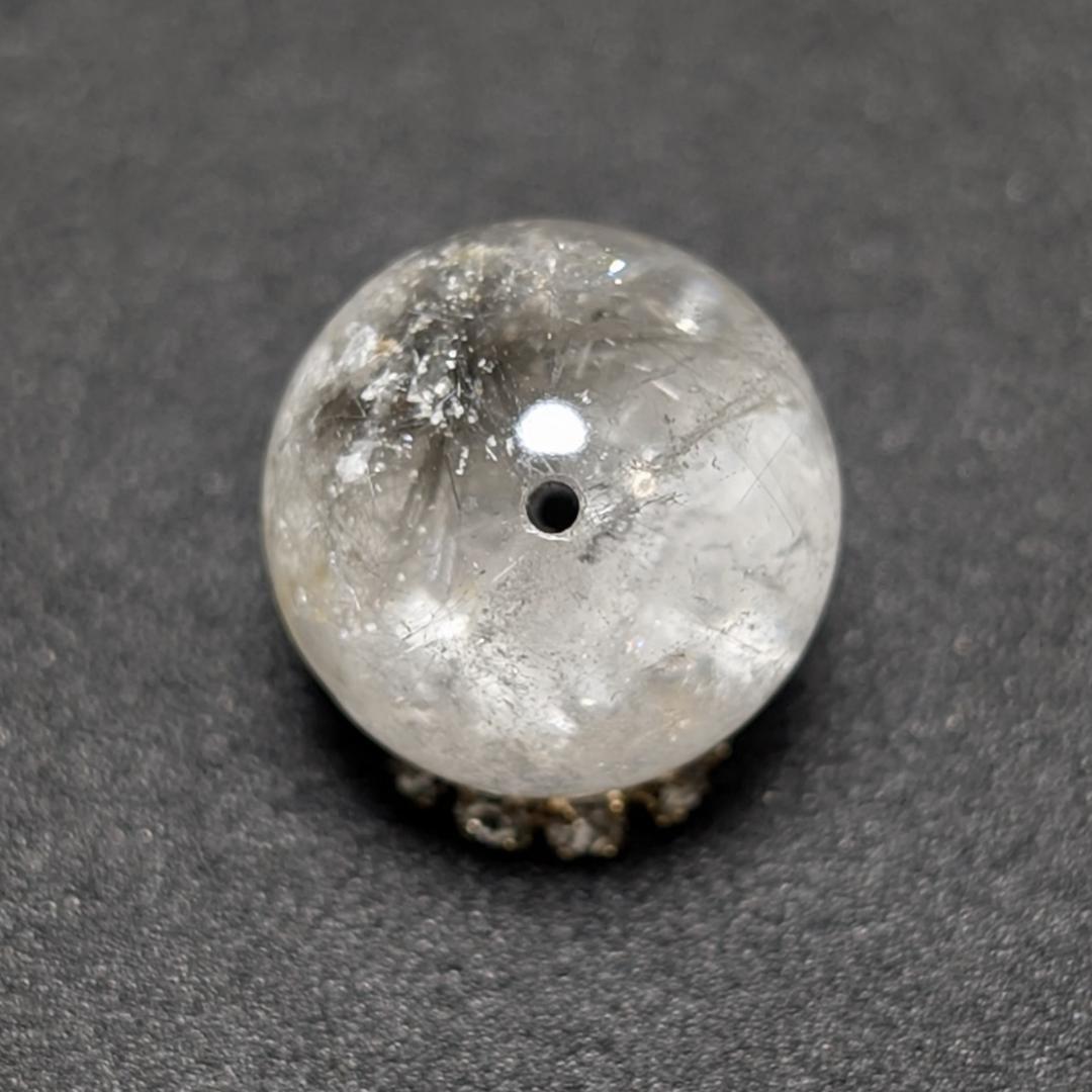 【結晶のような鉱物】プラチナルチルクォーツ 一点物 12ミリ 1粒売り 貫通穴有