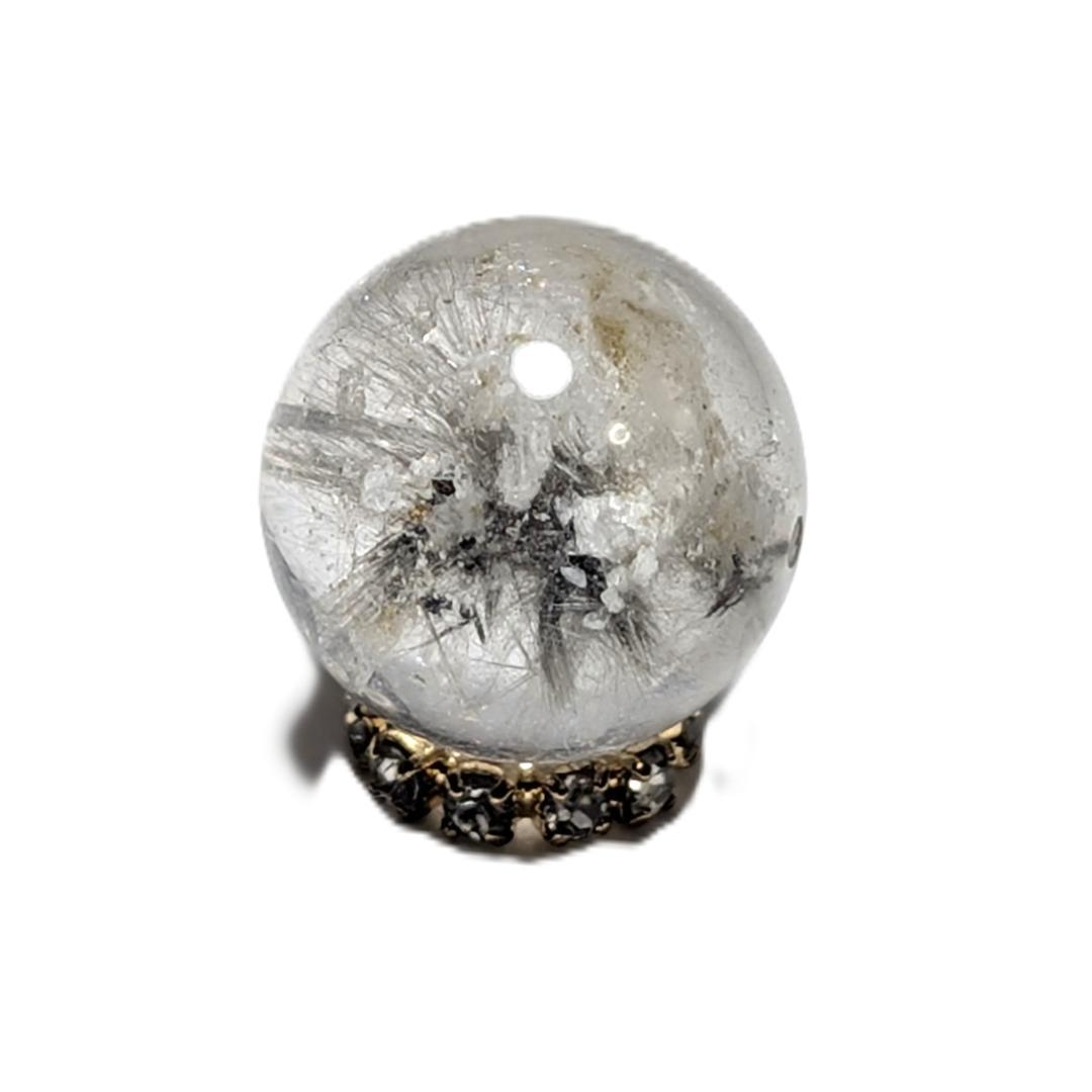 【結晶のような鉱物】プラチナルチルクォーツ 一点物 12ミリ 1粒売り 貫通穴有