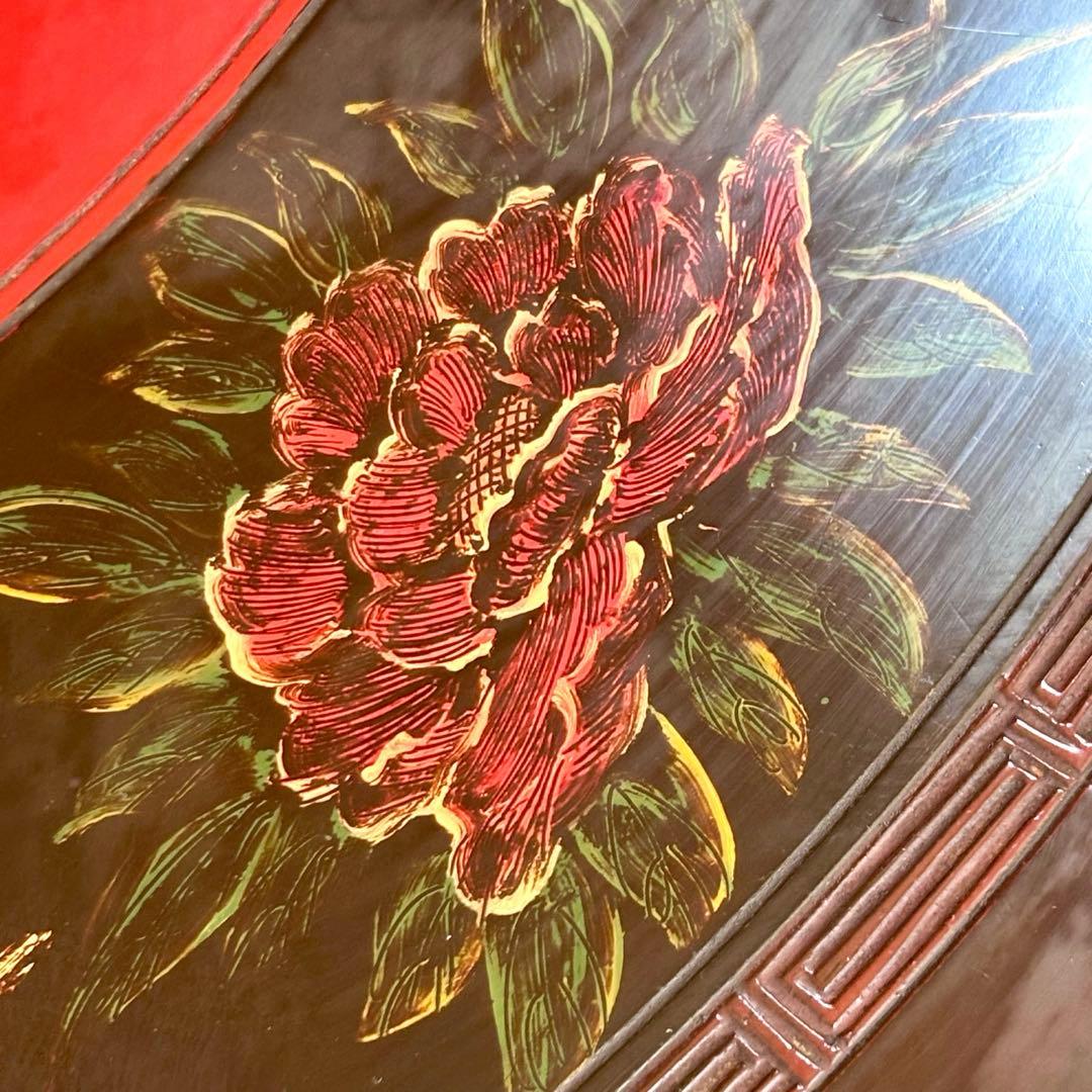 中国 円卓 ローテーブル 花鳥図 直径93cm 座卓 アジアン家具 和室