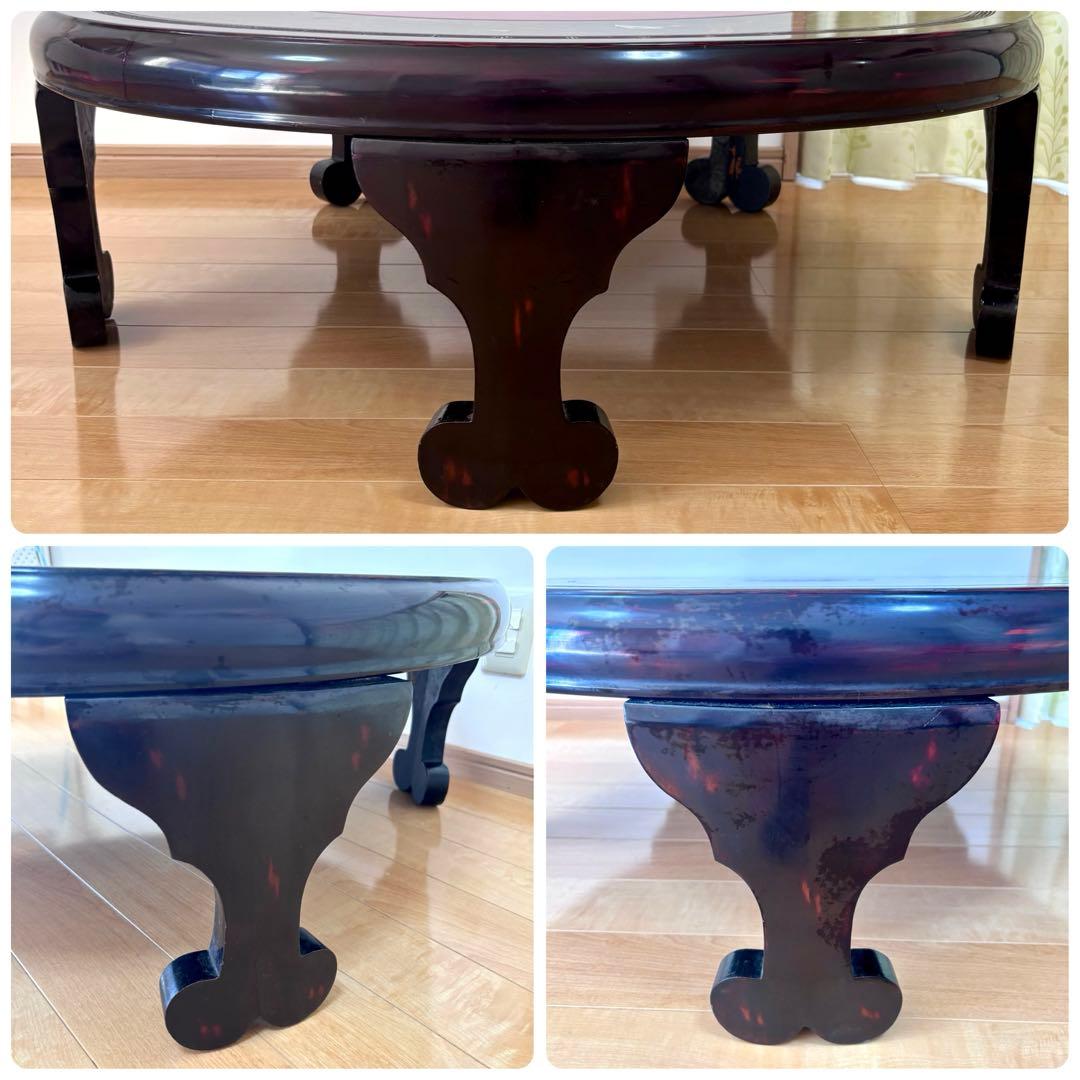 中国 円卓 ローテーブル 花鳥図 直径93cm 座卓 アジアン家具 和室