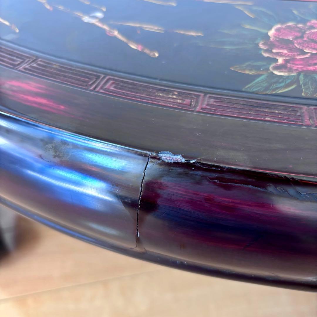 中国 円卓 ローテーブル 花鳥図 直径93cm 座卓 アジアン家具 和室