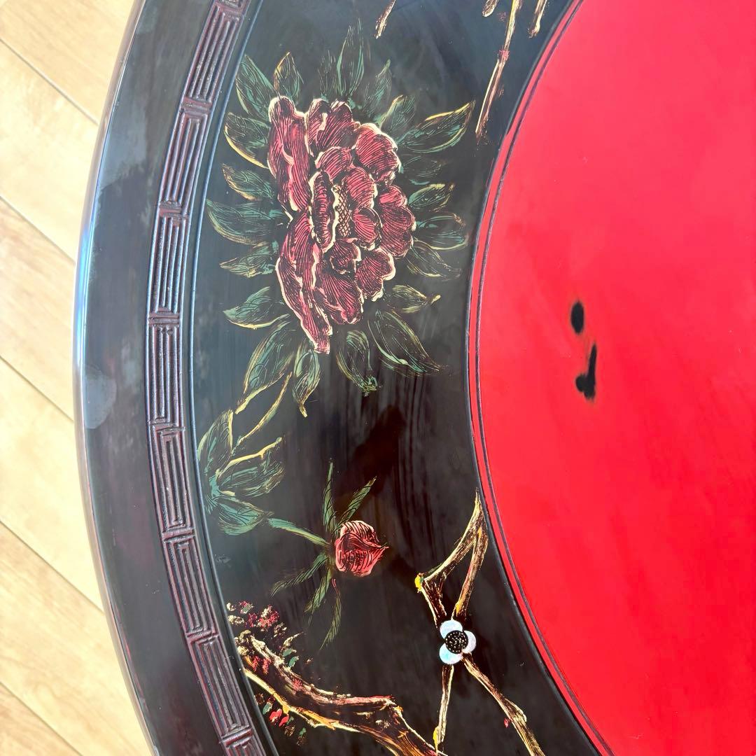 中国 円卓 ローテーブル 花鳥図 直径93cm 座卓 アジアン家具 和室