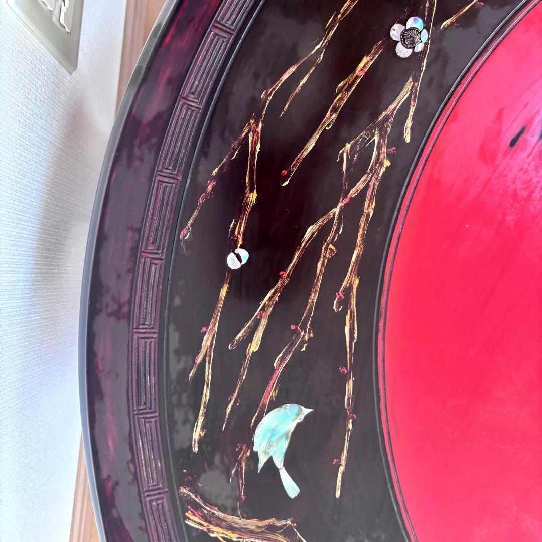 中国 円卓 ローテーブル 花鳥図 直径93cm 座卓 アジアン家具 和室