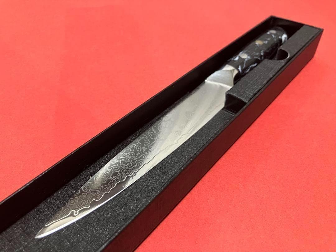 V金10号ダマスカスペティナイフ150mm ブラックターコイズ