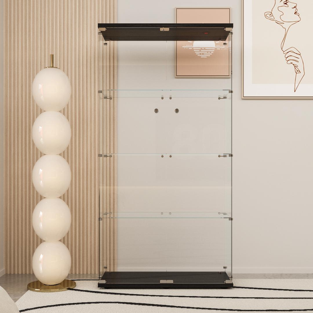 【新品】コレクションケース 4段ワイド 棚 ブラック ガラス フィギュアケース