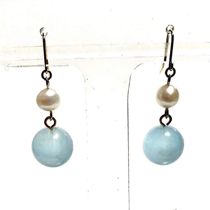 【Rtav】特価 K18 AAa アクアマリン ＆ 淡水真珠 ピアス