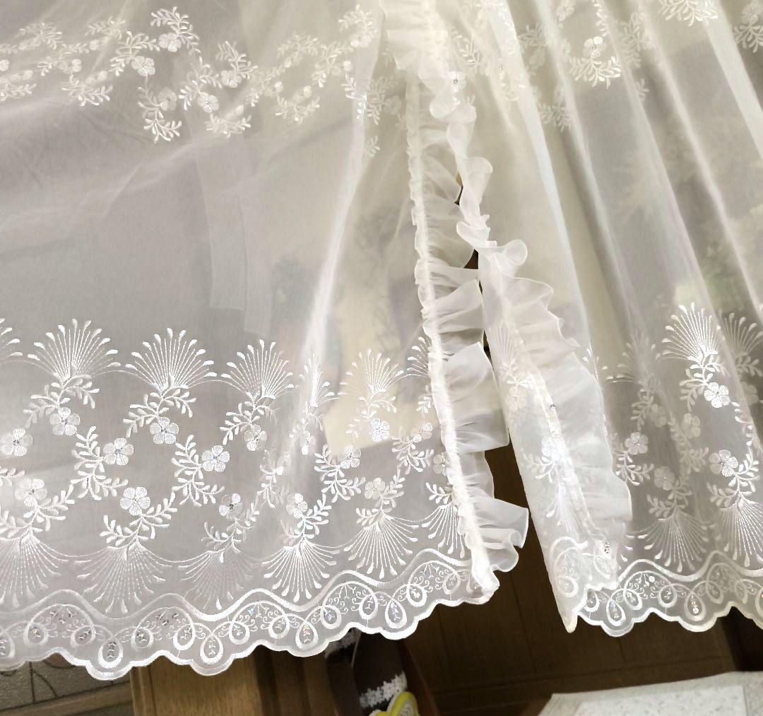 カフェカーテン【ピコ様オーダー品　　スパンコールスカラップレース　のれんダブル】