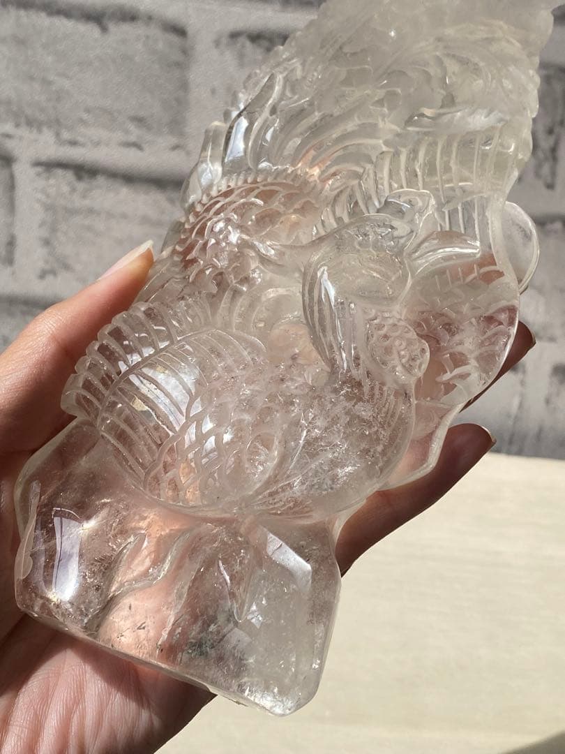 水晶 彫り物 鳳凰 縁起物 天然石 パワーストーン
