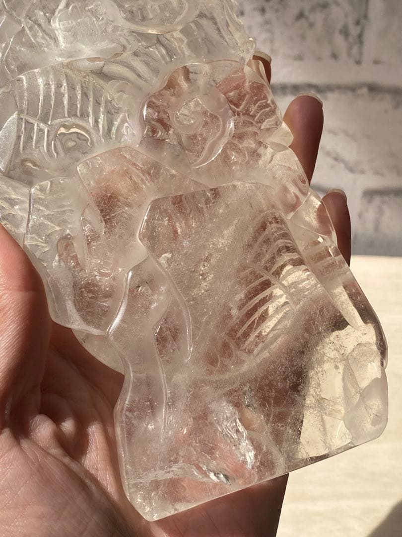 水晶 彫り物 鳳凰 縁起物 天然石 パワーストーン
