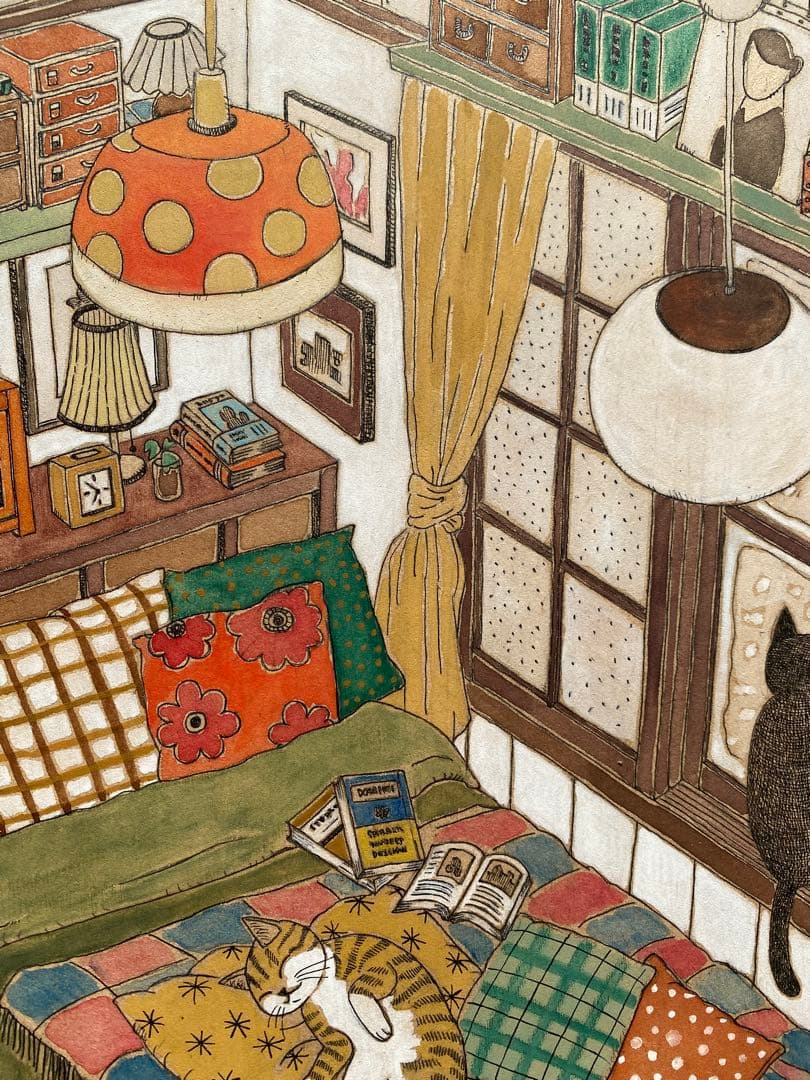 《送料無料》原画「寝室の猫たち」猫イラスト