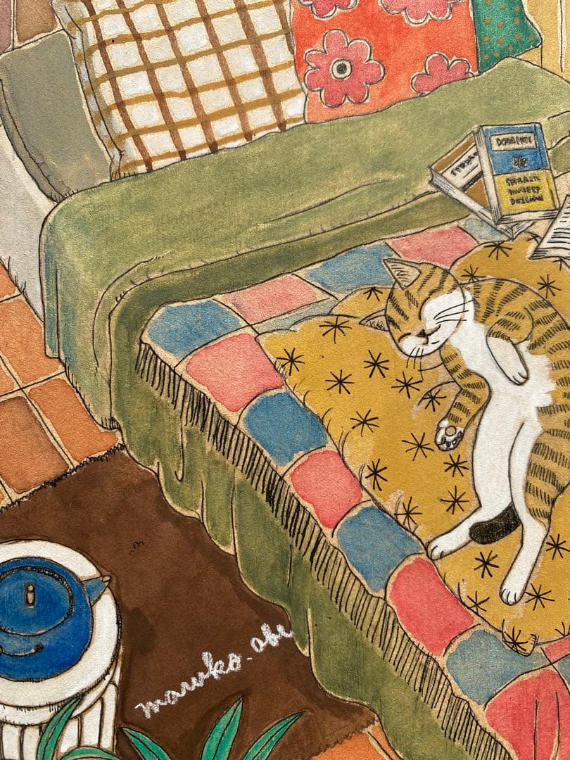 《送料無料》原画「寝室の猫たち」猫イラスト