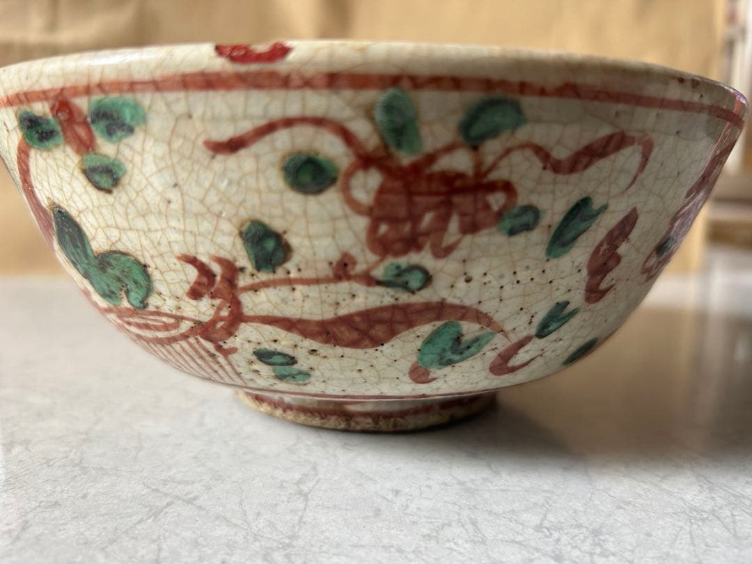 紀州 瑞芝焼 赤絵茶碗 江戸期 1点