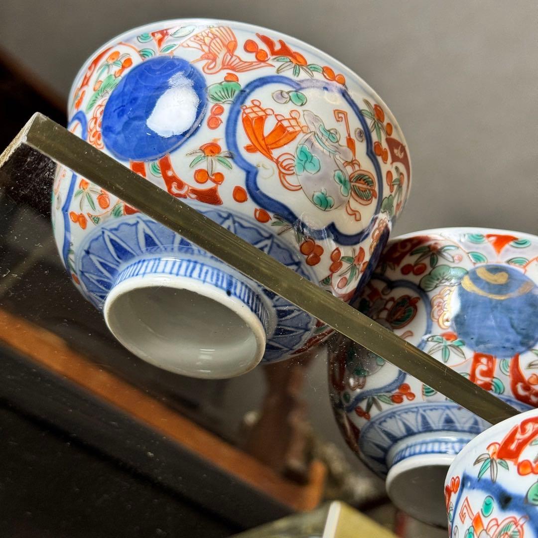 渦福 古伊万里 金襴手 蓋茶碗の５客セット