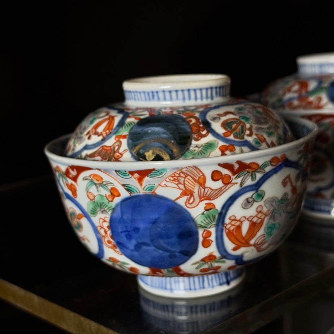 渦福 古伊万里 金襴手 蓋茶碗の５客セット