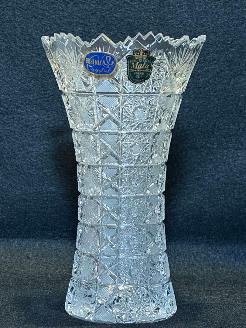 【未使用箱付】最高級 ボヘミアクリスタル マイア 花瓶 MA-803ハンドカット