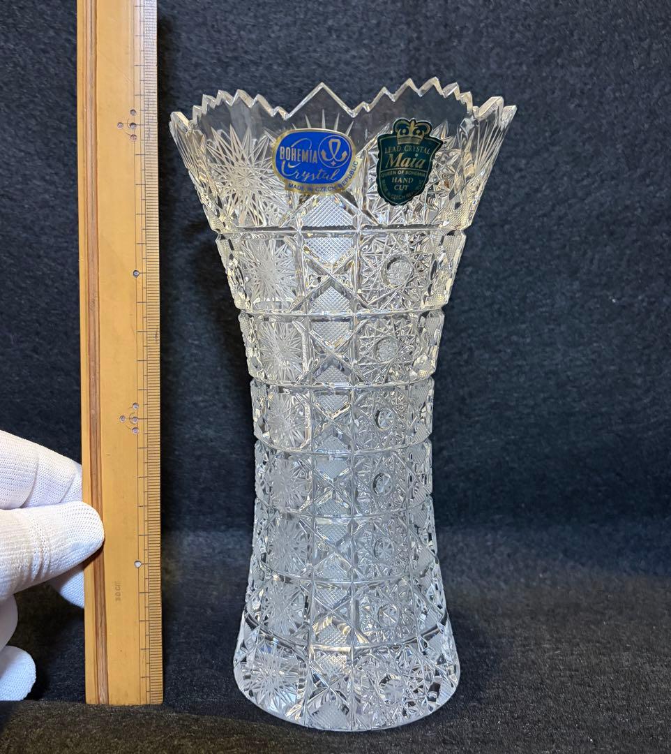 【未使用箱付】最高級 ボヘミアクリスタル マイア 花瓶 MA-803ハンドカット