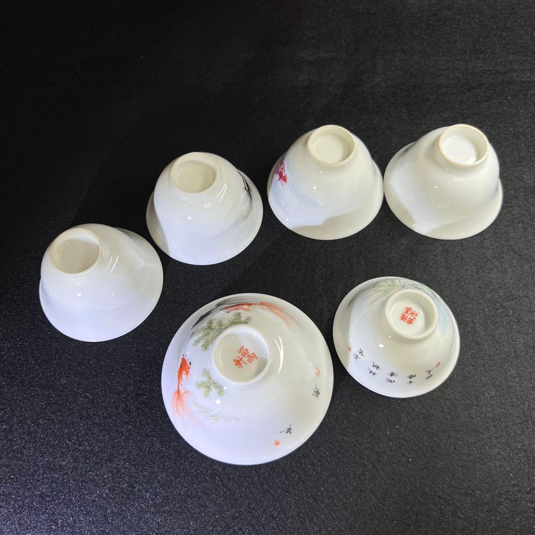 中国美術　粉彩煎茶碗6客　口径8.6/6.8/6.3㎝　東Y8-0205☆2F