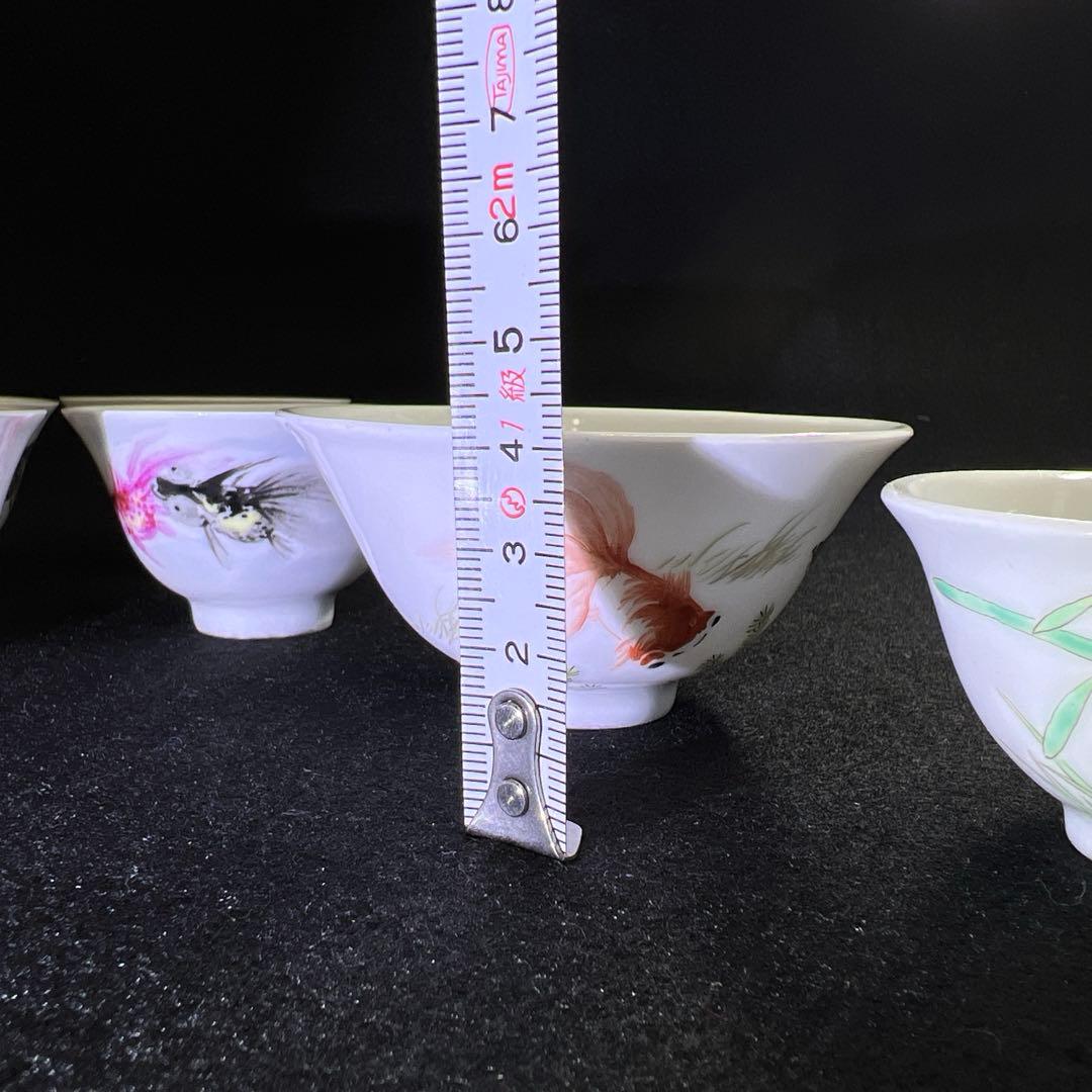 中国美術　粉彩煎茶碗6客　口径8.6/6.8/6.3㎝　東Y8-0205☆2F