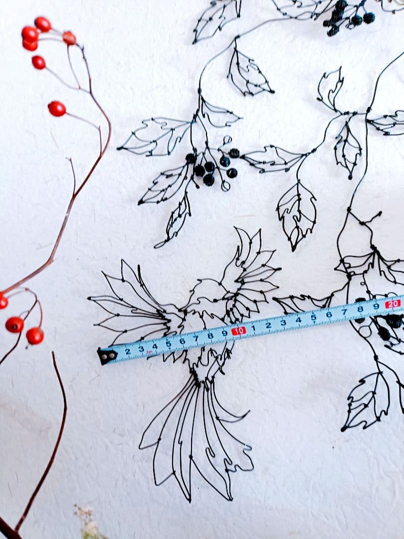 蔓の実　小鳥　ワイヤーアート　蔓植物