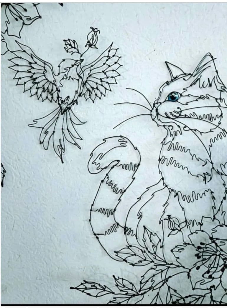 蔓の実　小鳥　ワイヤーアート　蔓植物