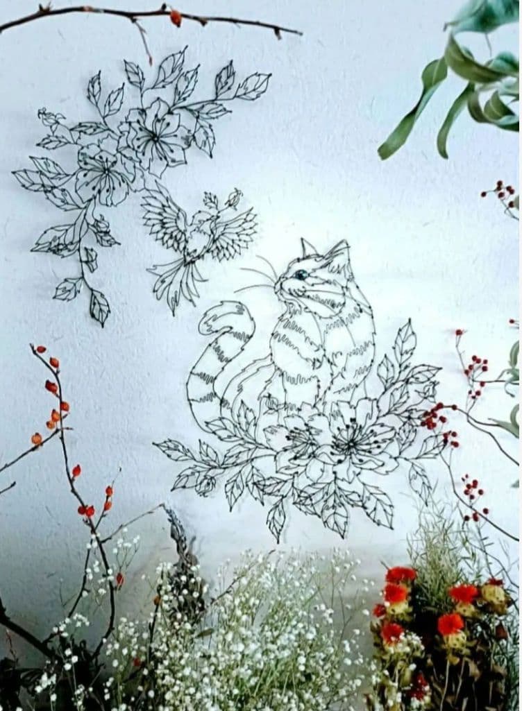 蔓の実　小鳥　ワイヤーアート　蔓植物