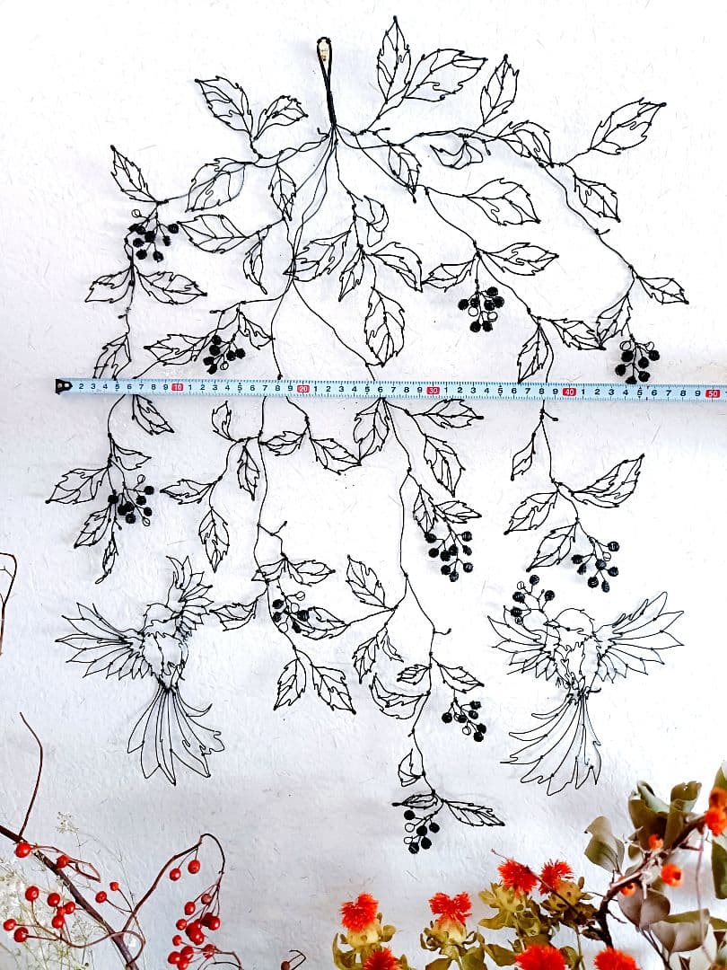 蔓の実　小鳥　ワイヤーアート　蔓植物