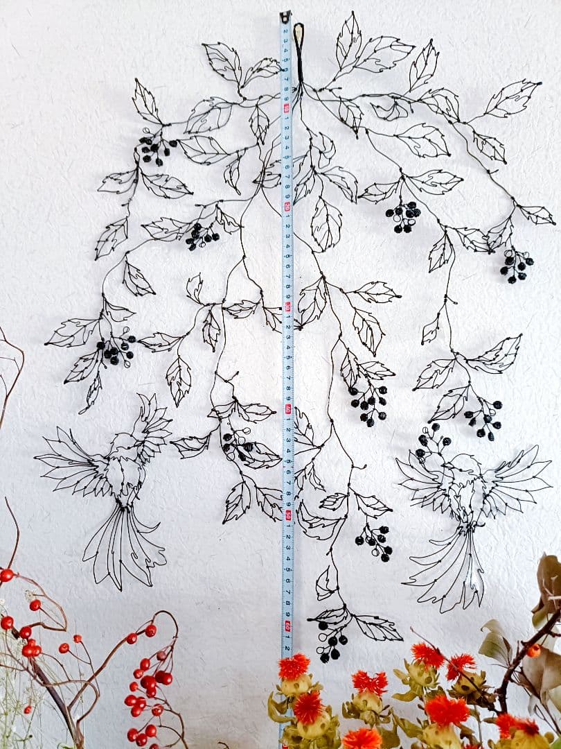 蔓の実　小鳥　ワイヤーアート　蔓植物